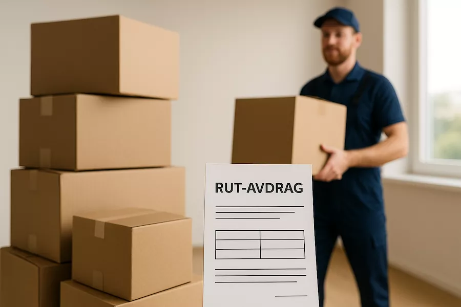 flyttlådor och flyttfirma plus dokumentation av RUT‑avdrag